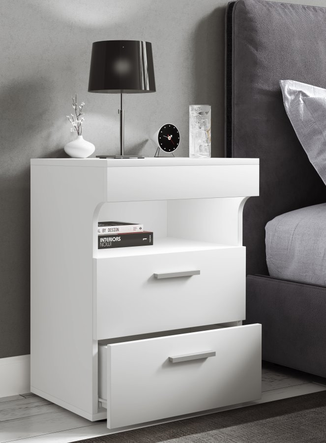 VCM NORDIC Slepal L sengebord, m. 1 rum, 2 skuffer - hvid tr (45x39)