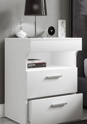 VCM NORDIC Slepal L sengebord, m. 1 rum, 2 skuffer - hvid tr (45x39)