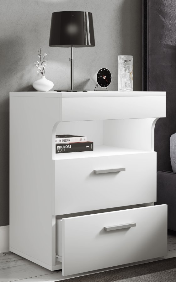 VCM NORDIC Slepal L sengebord, m. 1 rum, 2 skuffer - hvid tr (45x39)