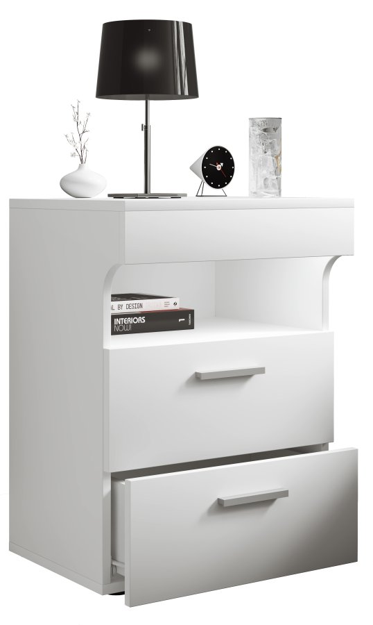 VCM NORDIC Slepal L sengebord, m. 1 rum, 2 skuffer - hvid tr (45x39)