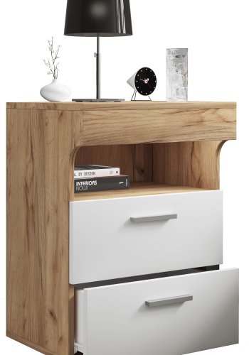 VCM NORDIC Slepal L sengebord, m. 1 rum, 2 skuffer - hvid og natur tr (45x39)