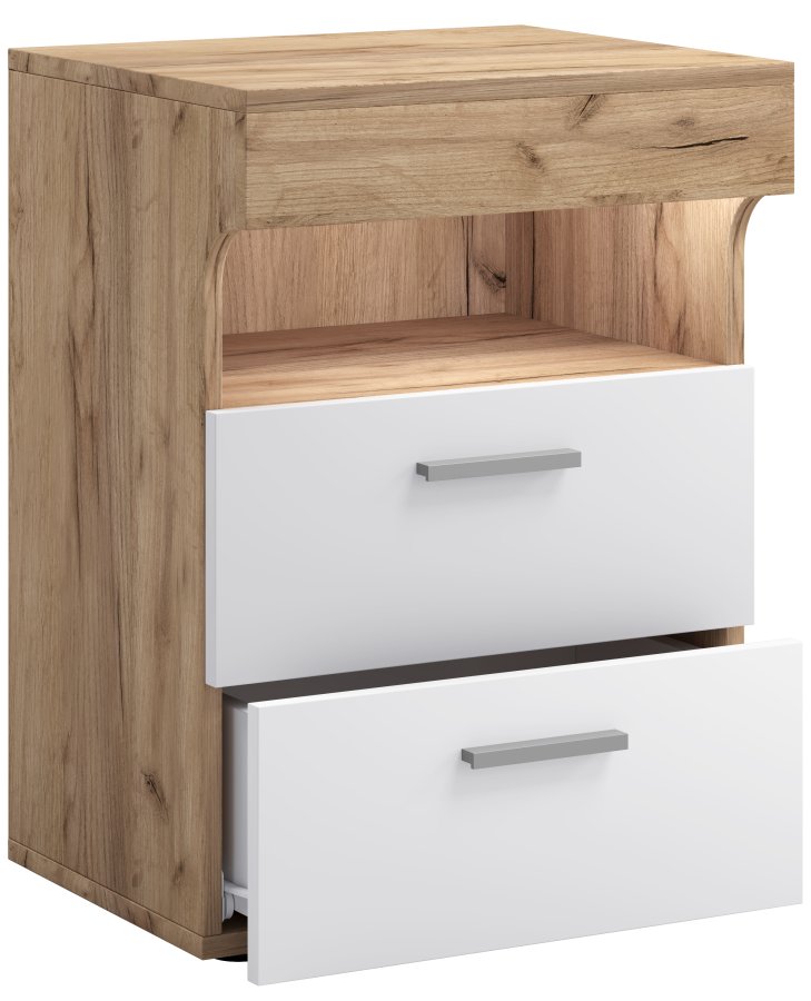 VCM NORDIC Slepal L sengebord, m. 1 rum, 2 skuffer - hvid og natur tr (45x39)