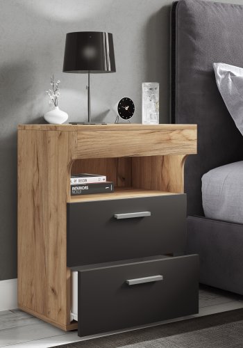 VCM NORDIC Slepal L sengebord, m. 1 rum, 2 skuffer - hvid og natur tr (45x39)