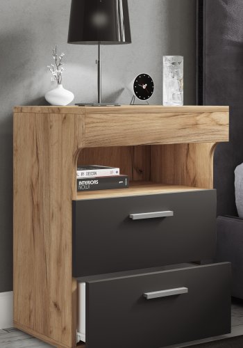 VCM NORDIC Slepal L sengebord, m. 1 rum, 2 skuffer - hvid og natur tr (45x39)