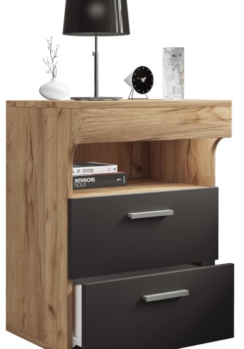 VCM NORDIC Slepal L sengebord, m. 1 rum, 2 skuffer - hvid og natur tr (45x39)