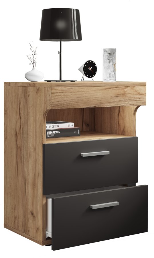 VCM NORDIC Slepal L sengebord, m. 1 rum, 2 skuffer - hvid og natur tr (45x39)