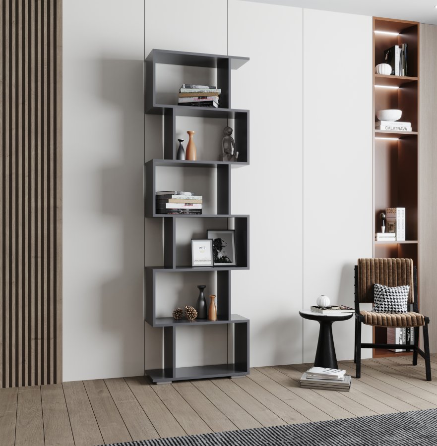 VCM NORDIC Palusa L reol, m. 6 rum - antracitgr tr