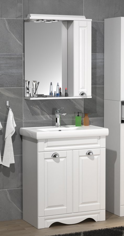 VCM NORDIC Casalo L 3-delt vaskeplads, m. spejlskab, keramik hndvask, 3 lger - hvid melamin