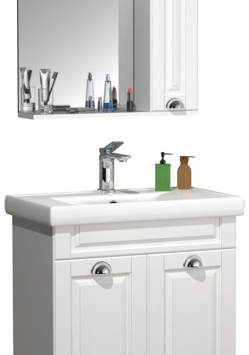 VCM NORDIC Casalo L 3-delt vaskeplads, m. spejlskab, keramik hndvask, 3 lger - hvid melamin