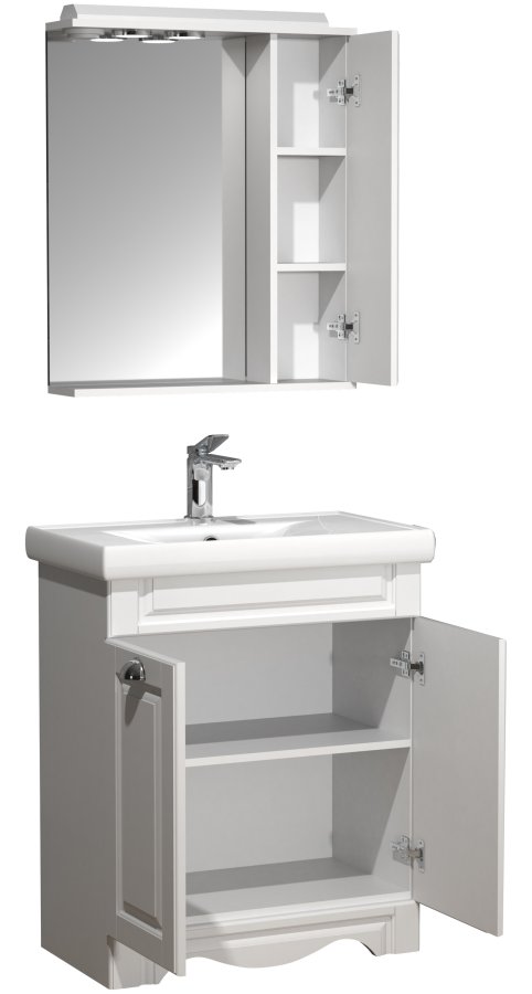 VCM NORDIC Casalo L 3-delt vaskeplads, m. spejlskab, keramik hndvask, 3 lger - hvid melamin