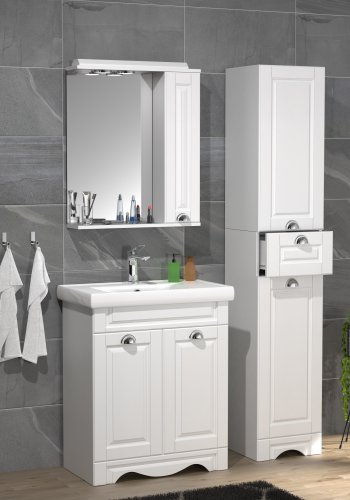 VCM NORDIC Casalo L 4-delt vaskeplads, m. spejlskab, hndvask, 2 skabe - hvid melamin