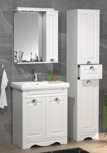 VCM NORDIC Casalo L 4-delt vaskeplads, m. spejlskab, hndvask, 2 skabe - hvid melamin