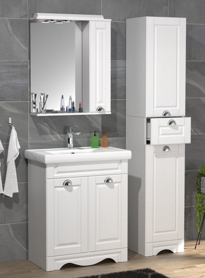 VCM NORDIC Casalo L 4-delt vaskeplads, m. spejlskab, hndvask, 2 skabe - hvid melamin