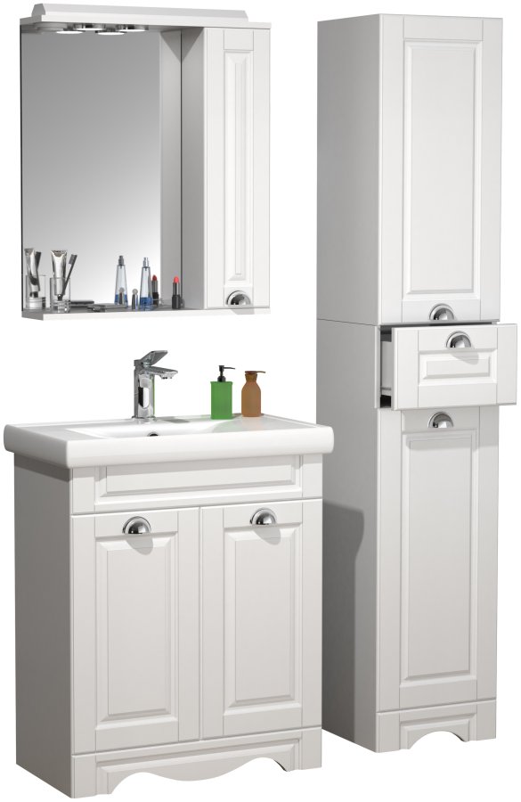 VCM NORDIC Casalo L 4-delt vaskeplads, m. spejlskab, hndvask, 2 skabe - hvid melamin