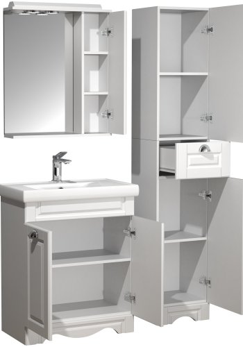 VCM NORDIC Casalo L 4-delt vaskeplads, m. spejlskab, hndvask, 2 skabe - hvid melamin