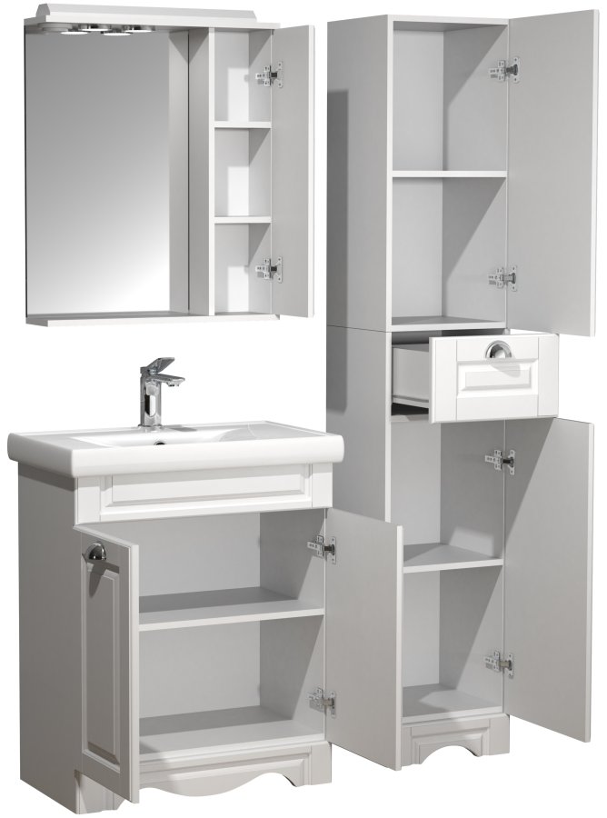 VCM NORDIC Casalo L 4-delt vaskeplads, m. spejlskab, hndvask, 2 skabe - hvid melamin