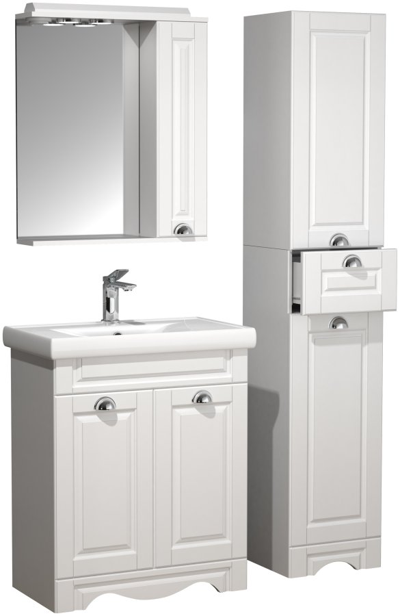 VCM NORDIC Casalo L 4-delt vaskeplads, m. spejlskab, hndvask, 2 skabe - hvid melamin