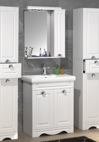 VCM NORDIC Casalo L 5-delt vaskeplads, m. spejlskab, hndvask, 3 skabe - hvid melamin