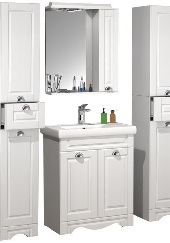 VCM NORDIC Casalo L 5-delt vaskeplads, m. spejlskab, hndvask, 3 skabe - hvid melamin