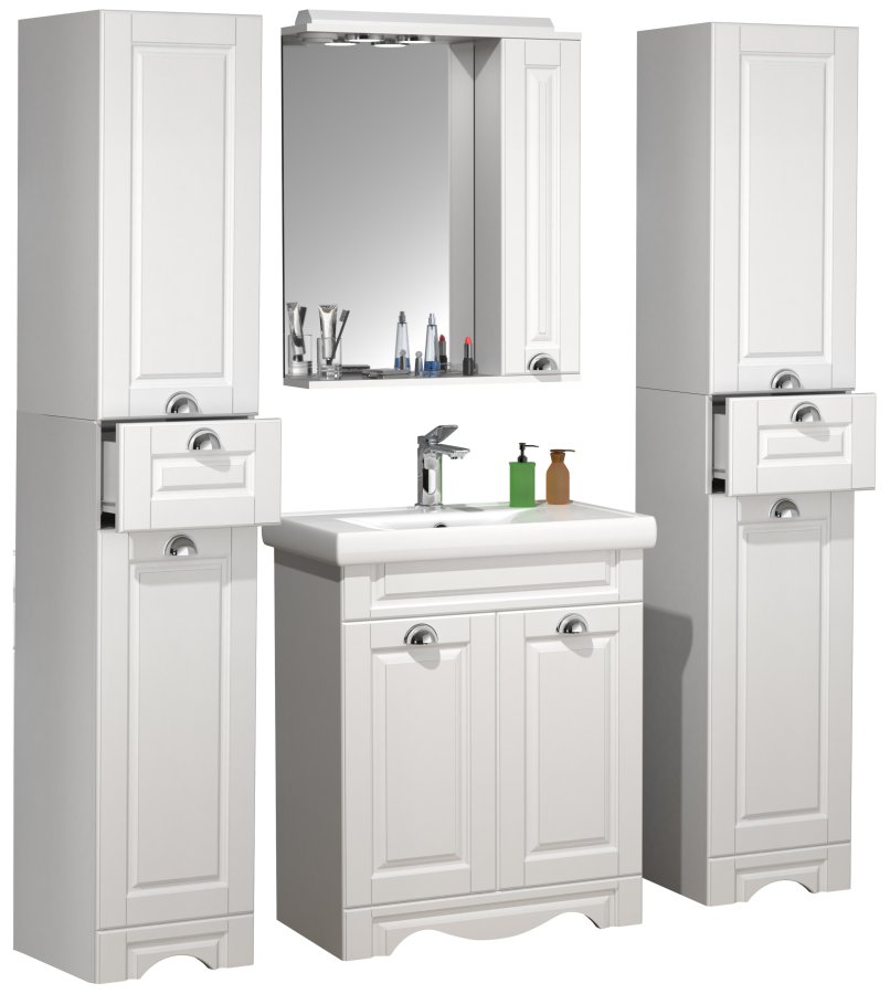 VCM NORDIC Casalo L 5-delt vaskeplads, m. spejlskab, hndvask, 3 skabe - hvid melamin