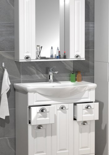 VCM NORDIC Casalo XL 3-delt vaskeplads, m. spejlskab, hndvask, 5 lger, 2 skuffer - hvid melamin