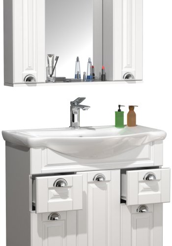 VCM NORDIC Casalo XL 3-delt vaskeplads, m. spejlskab, hndvask, 5 lger, 2 skuffer - hvid melamin