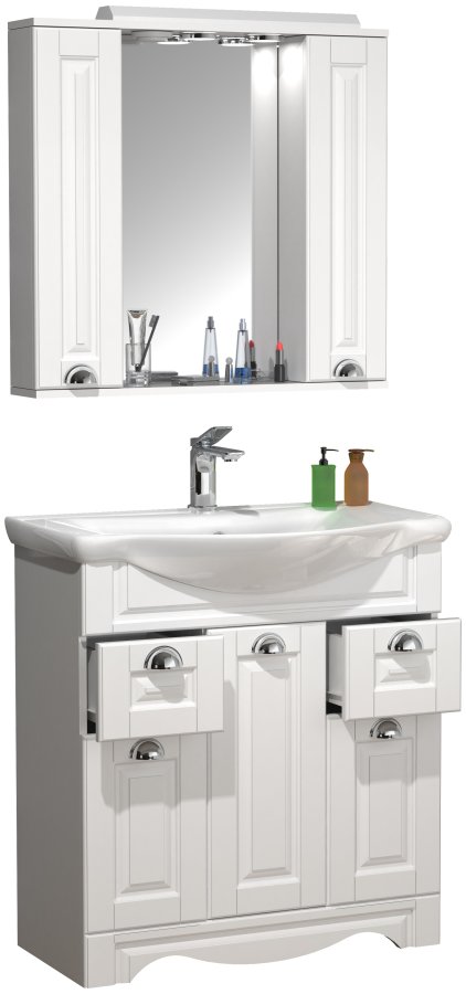 VCM NORDIC Casalo XL 3-delt vaskeplads, m. spejlskab, hndvask, 5 lger, 2 skuffer - hvid melamin