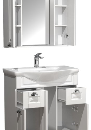 VCM NORDIC Casalo XL 3-delt vaskeplads, m. spejlskab, hndvask, 5 lger, 2 skuffer - hvid melamin