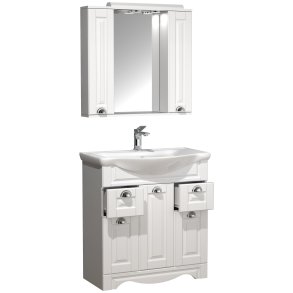 VCM NORDIC Casalo XL 3-delt vaskeplads, m. spejlskab, hndvask, 5 lger, 2 skuffer - hvid melamin