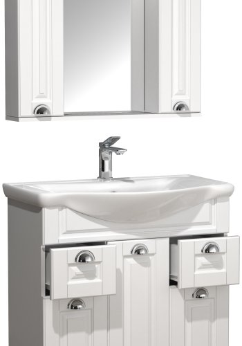 VCM NORDIC Casalo XL 3-delt vaskeplads, m. spejlskab, hndvask, 5 lger, 2 skuffer - hvid melamin