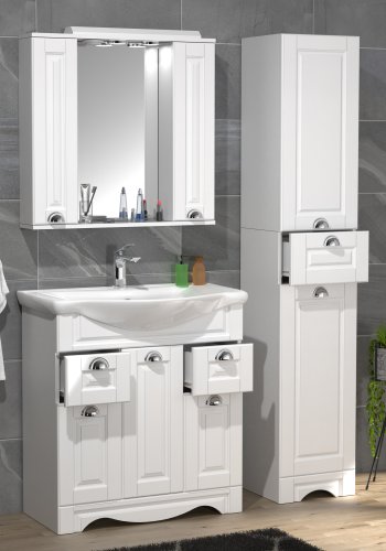 VCM NORDIC Casalo XL 4-delt vaskeplads, m. spejlskab, hndvask, 2 skabe - hvid melamin