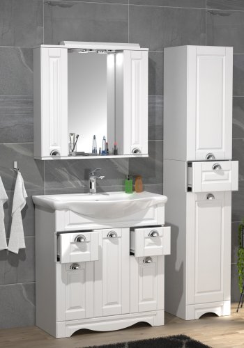 VCM NORDIC Casalo XL 4-delt vaskeplads, m. spejlskab, hndvask, 2 skabe - hvid melamin