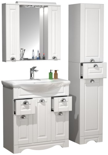 VCM NORDIC Casalo XL 4-delt vaskeplads, m. spejlskab, hndvask, 2 skabe - hvid melamin