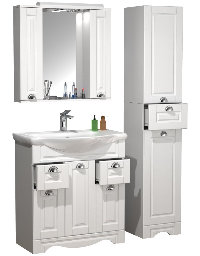 VCM NORDIC Casalo XL 4-delt vaskeplads, m. spejlskab, hndvask, 2 skabe - hvid melamin