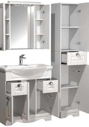 VCM NORDIC Casalo XL 4-delt vaskeplads, m. spejlskab, hndvask, 2 skabe - hvid melamin