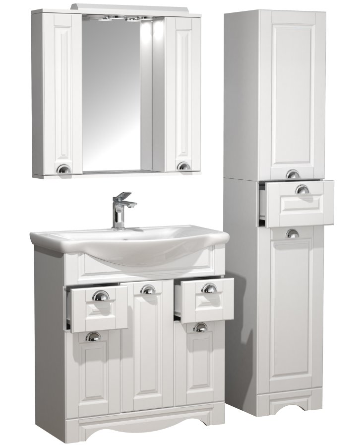 VCM NORDIC Casalo XL 4-delt vaskeplads, m. spejlskab, hndvask, 2 skabe - hvid melamin