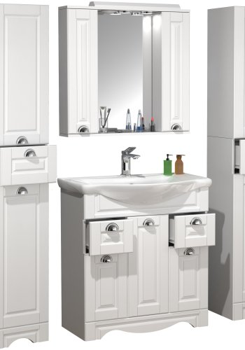 VCM NORDIC Casalo XL 5-delt vaskeplads, m. spejlskab, hndvask, 3 skabe - hvid melamin