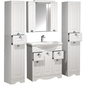 VCM NORDIC Casalo XL 5-delt vaskeplads, m. spejlskab, hndvask, 3 skabe - hvid melamin