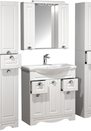 VCM NORDIC Casalo XL 5-delt vaskeplads, m. spejlskab, hndvask, 3 skabe - hvid melamin