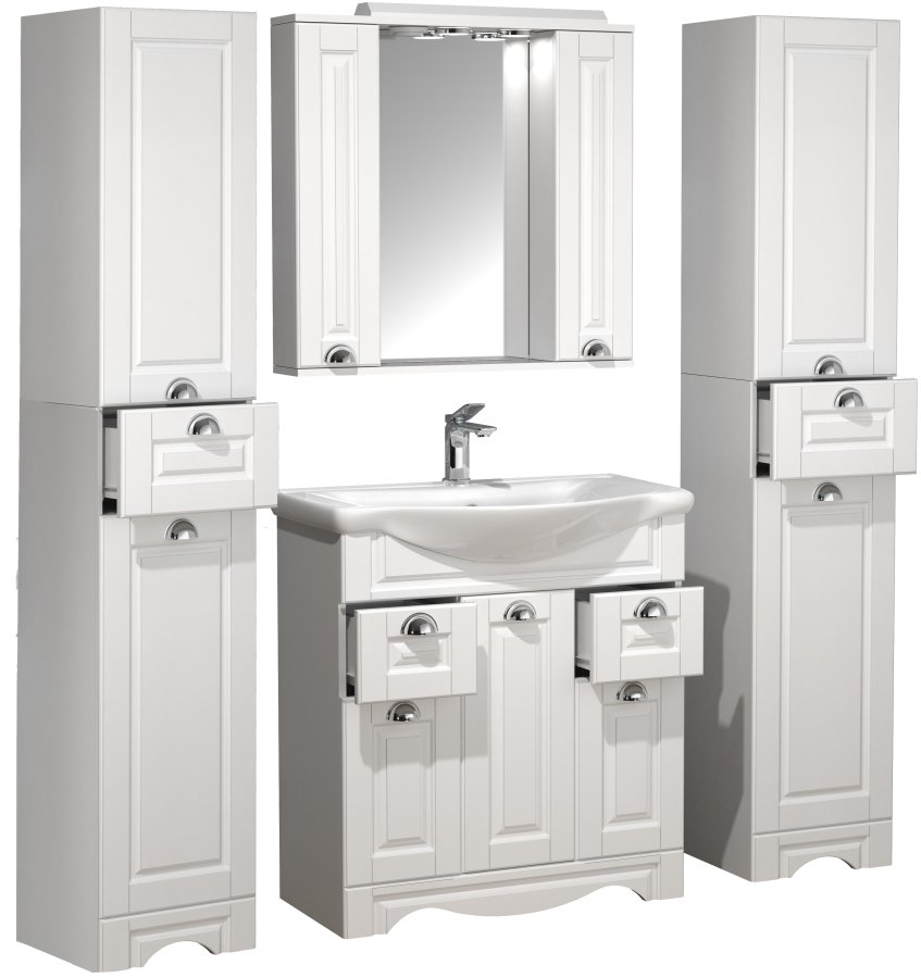 VCM NORDIC Casalo XL 5-delt vaskeplads, m. spejlskab, hndvask, 3 skabe - hvid melamin