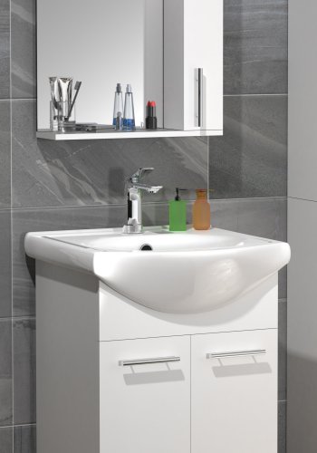 VCM NORDIC Lisalo M 3-delt vaskeplads, m. spejlskab, keramik hndvask, 3 lger - hvid melamin