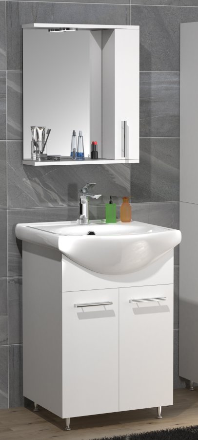 VCM NORDIC Lisalo M 3-delt vaskeplads, m. spejlskab, keramik hndvask, 3 lger - hvid melamin