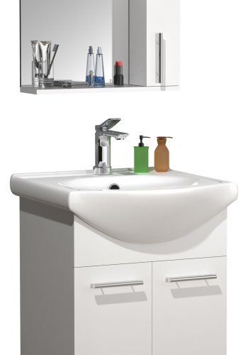 VCM NORDIC Lisalo M 3-delt vaskeplads, m. spejlskab, keramik hndvask, 3 lger - hvid melamin