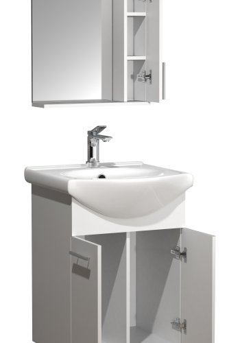 VCM NORDIC Lisalo M 3-delt vaskeplads, m. spejlskab, keramik hndvask, 3 lger - hvid melamin