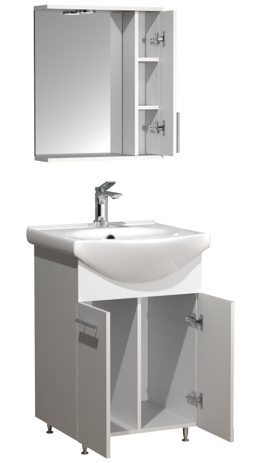 VCM NORDIC Lisalo M 3-delt vaskeplads, m. spejlskab, keramik hndvask, 3 lger - hvid melamin