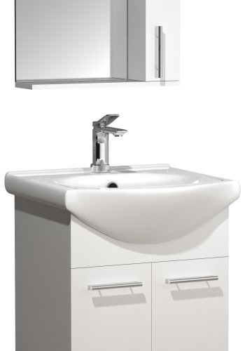 VCM NORDIC Lisalo M 3-delt vaskeplads, m. spejlskab, keramik hndvask, 3 lger - hvid melamin