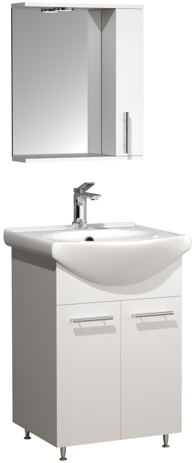 VCM NORDIC Lisalo M 3-delt vaskeplads, m. spejlskab, keramik hndvask, 3 lger - hvid melamin