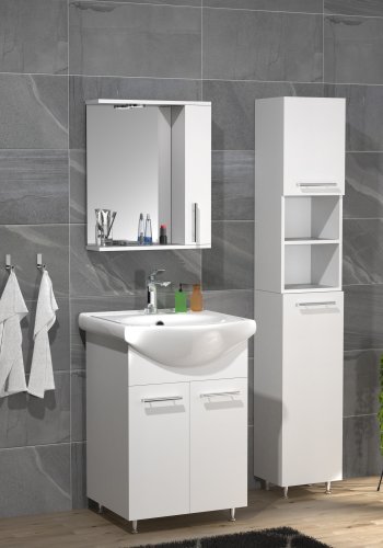 VCM NORDIC Lisalo M 4-delt vaskeplads, m. spejlskab, hndvask, 2 skabe - hvid melamin