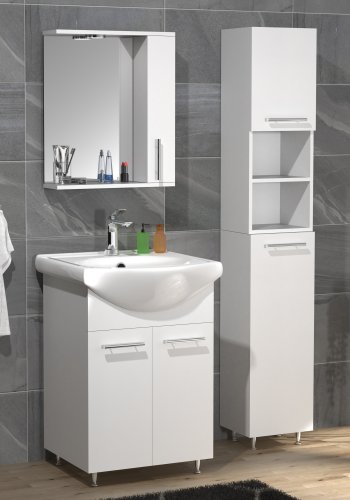 VCM NORDIC Lisalo M 4-delt vaskeplads, m. spejlskab, hndvask, 2 skabe - hvid melamin