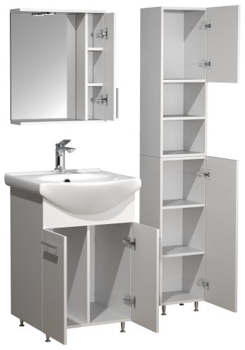 VCM NORDIC Lisalo M 4-delt vaskeplads, m. spejlskab, hndvask, 2 skabe - hvid melamin